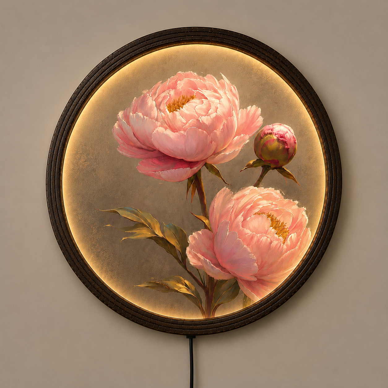 Round LED Peony Wall Art | Elegant Floral Home Decor