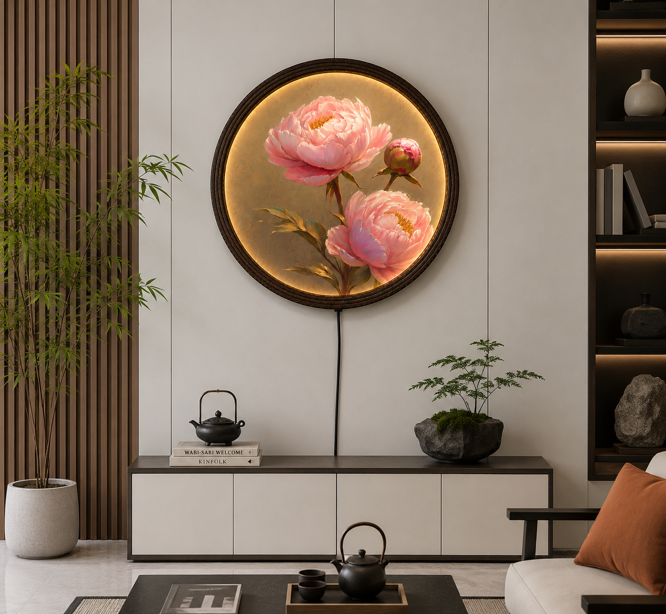 Round LED Peony Wall Art | Elegant Floral Home Decor