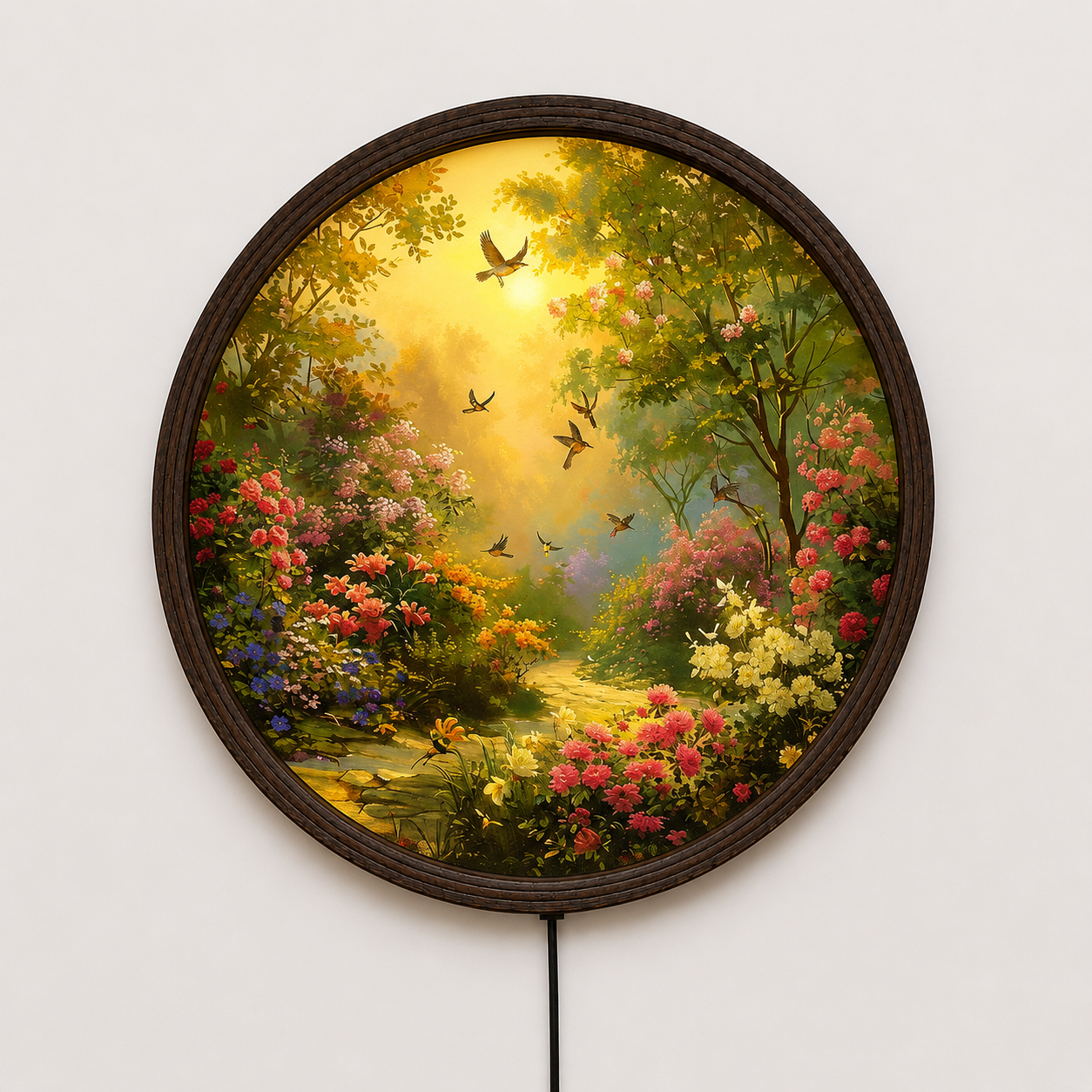 Enchanted Garden LED Wall Art – Round Lighted Nature Wall Decor for Living Room