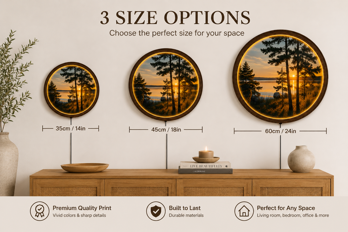 Sunset Forest LED Round Wall Art – Modern Lighted Nature Decor