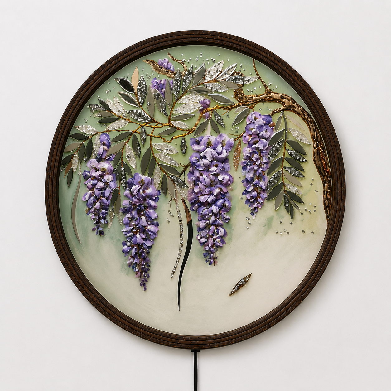 Round LED Wisteria Wall Art – Illuminated Floral Wooden Frame Decor | Modern Home Decor Gift