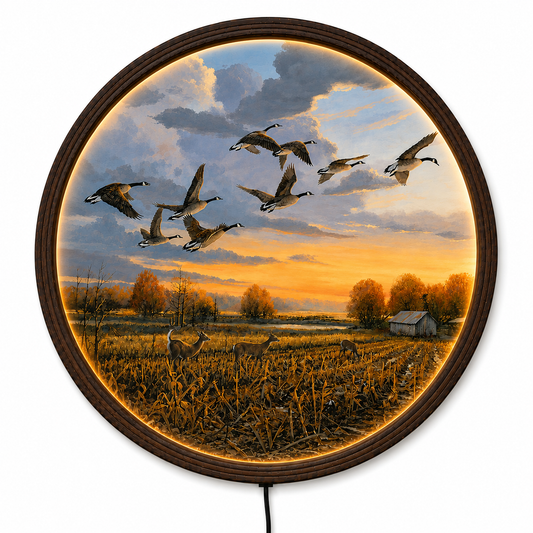 Flying Geese Sunset LED Round Wall Art – Rustic Farmhouse Home Decor