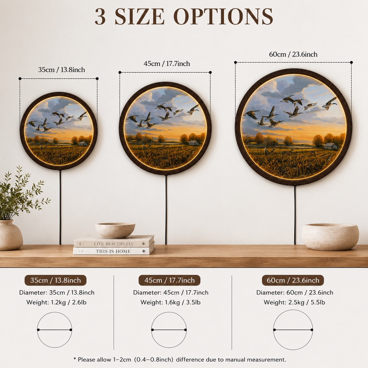 Flying Geese Sunset LED Round Wall Art – Rustic Farmhouse Home Decor