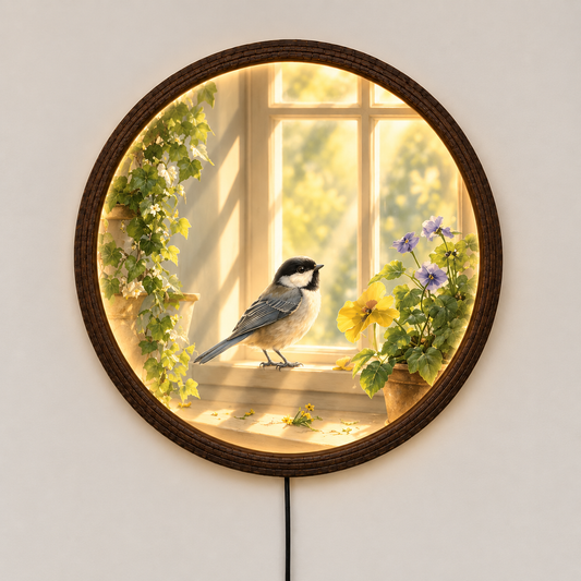 Charming Bird & Floral Round LED Wall Art – Illuminated Nature-Inspired Home Decor