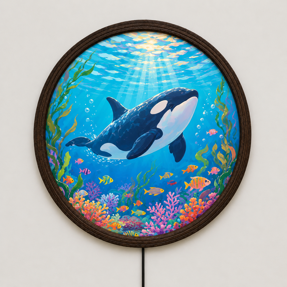 Orca Ocean LED Wall Art – Round Illuminated Coastal Wall Decor