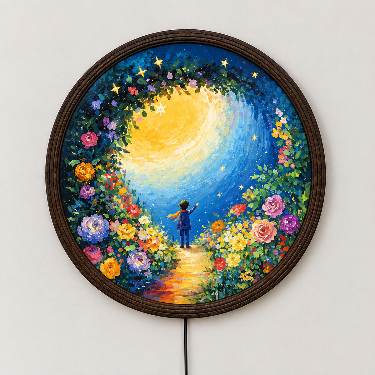Floral Moon Garden Round LED Wall Art Lamp – Illuminated Wall Decor