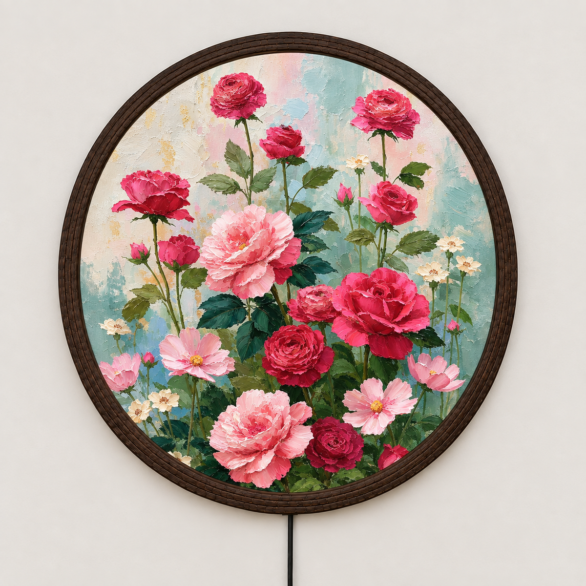 Floral Bloom Round LED Wall Art – Illuminated Botanical Home Decor
