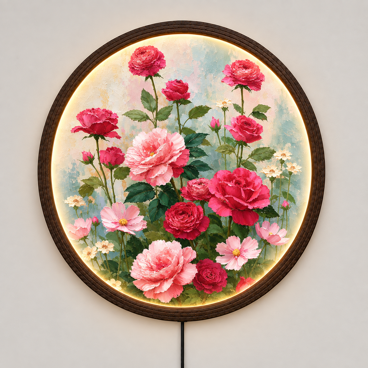Floral Bloom Round LED Wall Art – Illuminated Botanical Home Decor