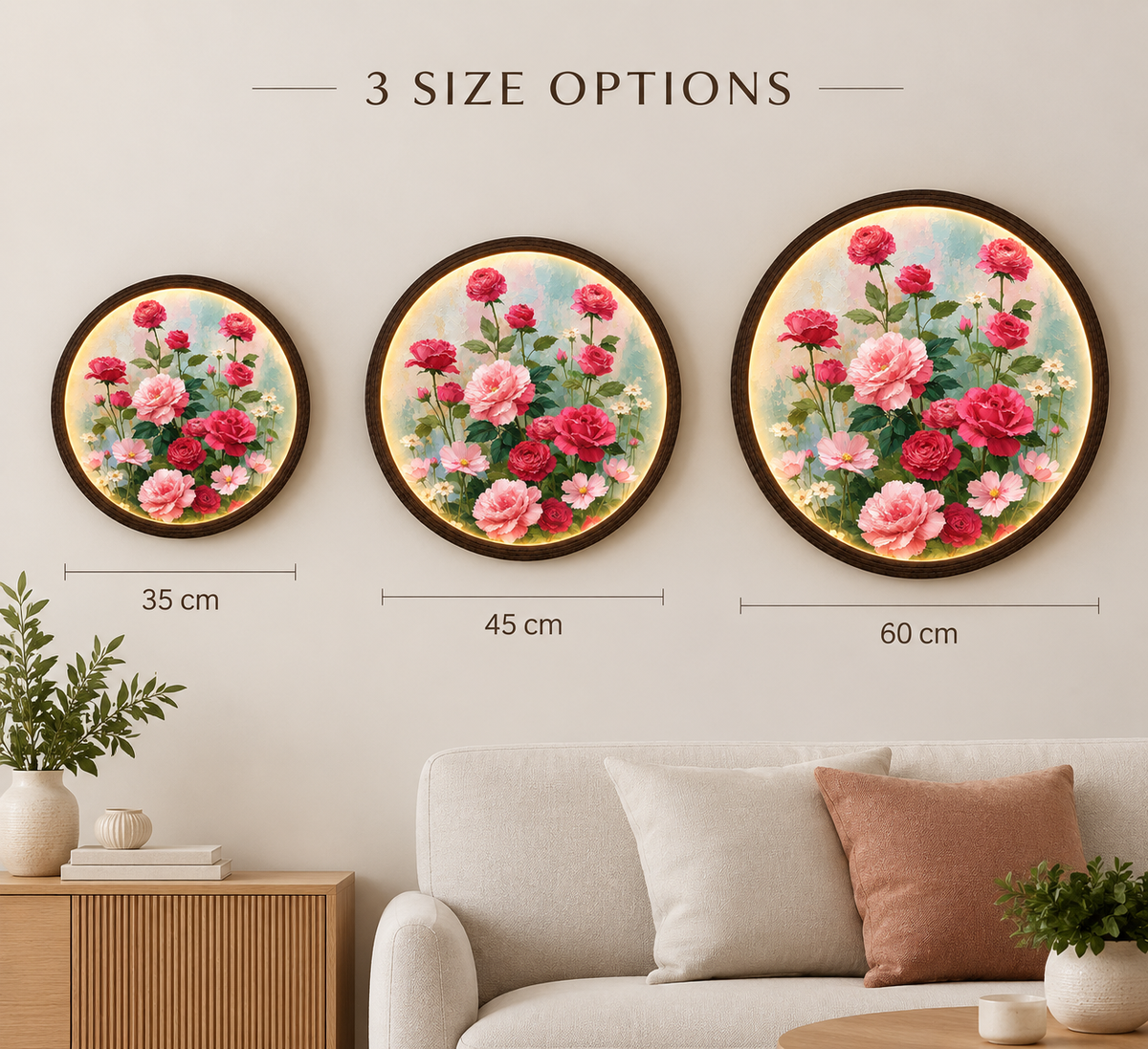 Floral Bloom Round LED Wall Art – Illuminated Botanical Home Decor
