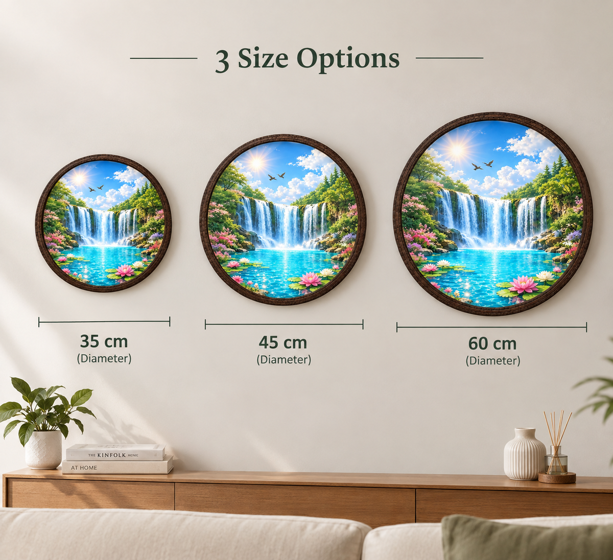 Waterfall Landscape LED Wall Art – Round Illuminated Home Decor