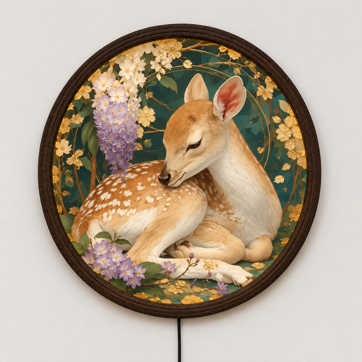 Floral Deer LED Wall Art – Round Illuminated Nature Wall Decor
