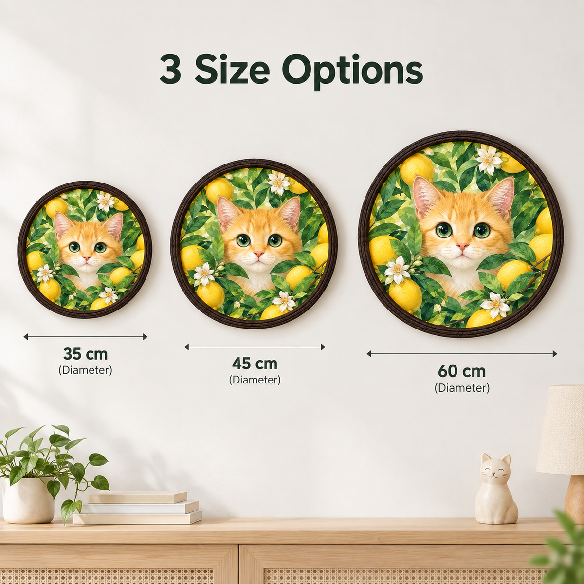 Orange Cat Lemon Garden Round LED Wall Art – Illuminated Cat Wall Decor