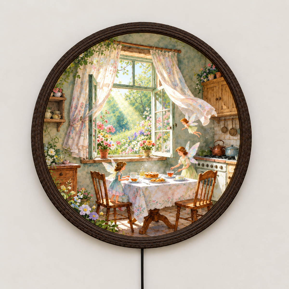 Enchanted Fairy Garden LED Wall Art – Round Illuminated Wall Decor