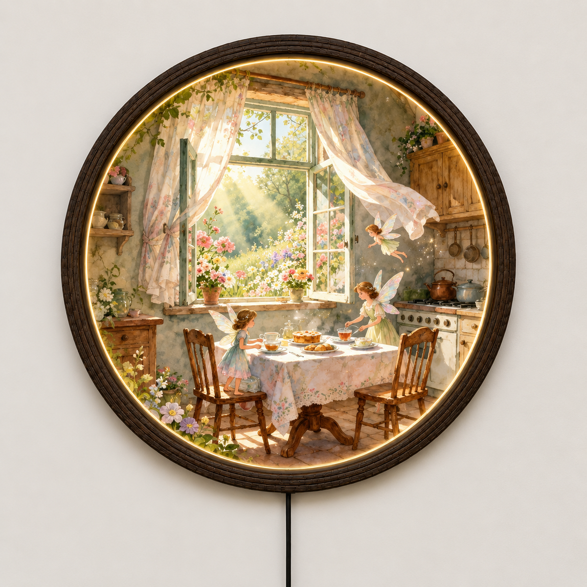 Enchanted Fairy Garden LED Wall Art – Round Illuminated Wall Decor