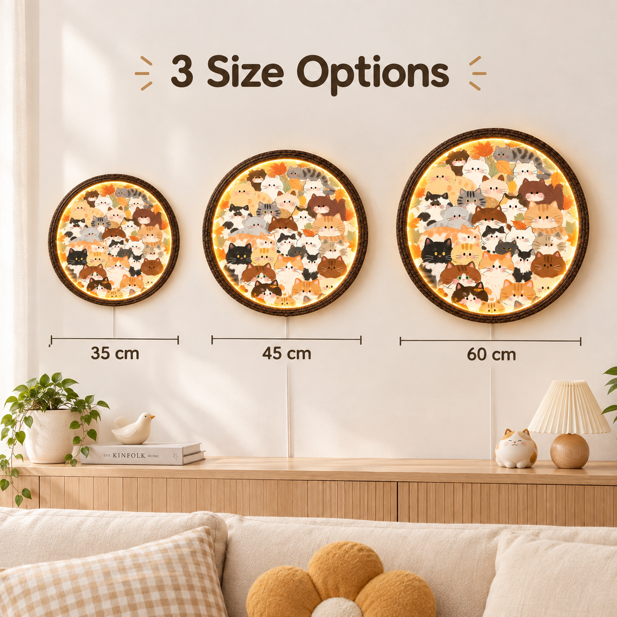 Autumn Cat LED Wall Art – Round Illuminated Cat Wall Decor