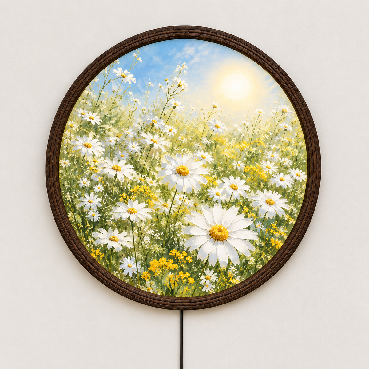 Floral LED Wall Art – Round Daisy Meadow Illuminated Wall Decor