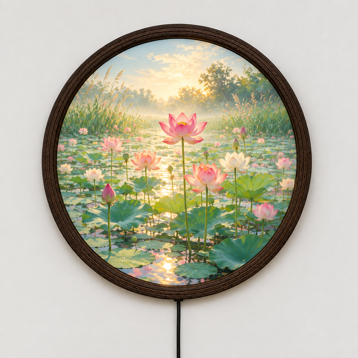 Lotus Pond LED Wall Art – Round Illuminated Wall Decor, Nature-Inspired Home Accent