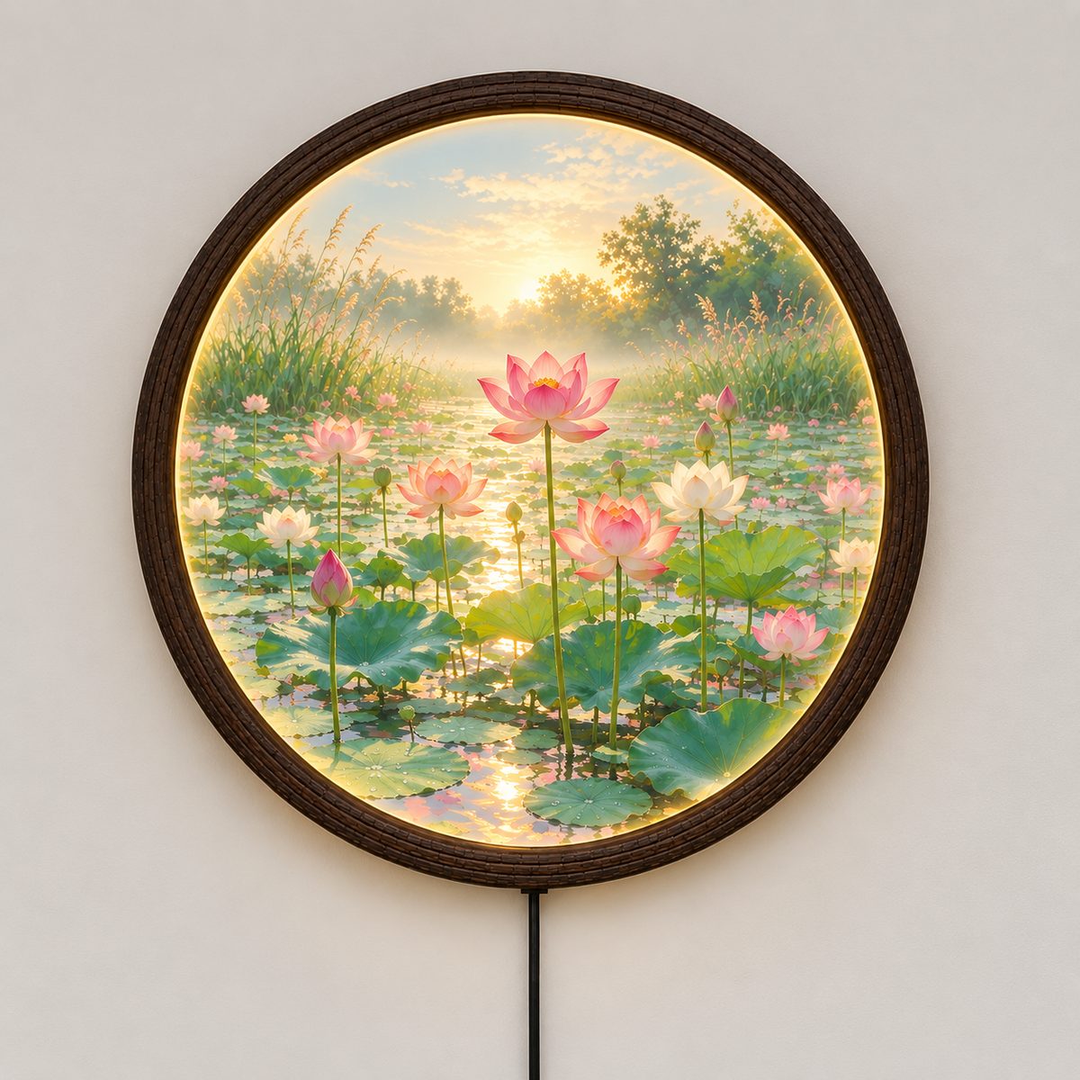 Lotus Pond LED Wall Art – Round Illuminated Wall Decor, Nature-Inspired Home Accent