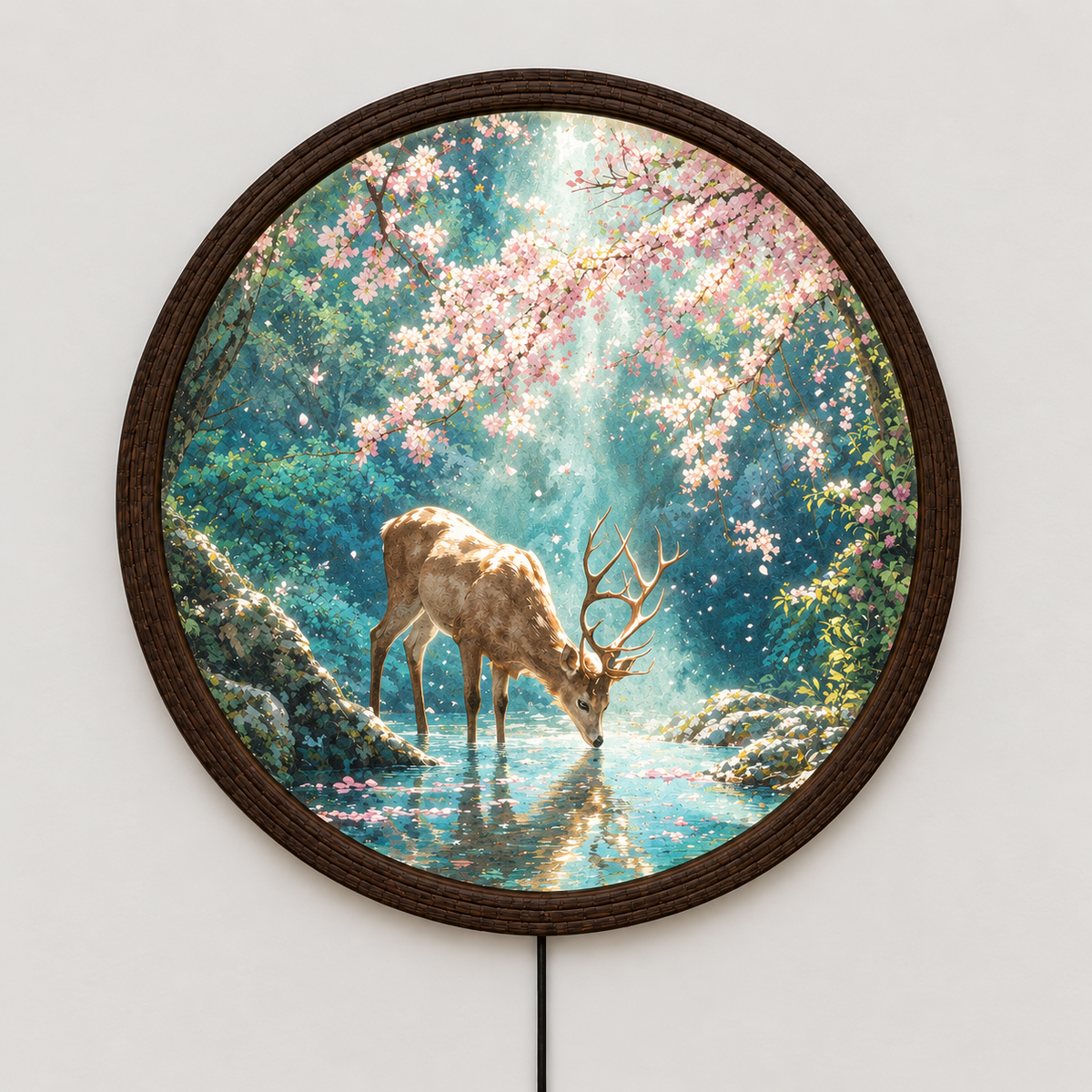 Illuminated Deer Forest Round Wall Art – LED Nature Home Decor