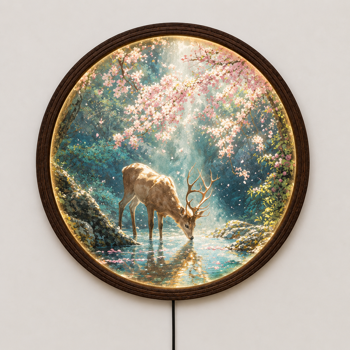 Illuminated Deer Forest Round Wall Art – LED Nature Home Decor