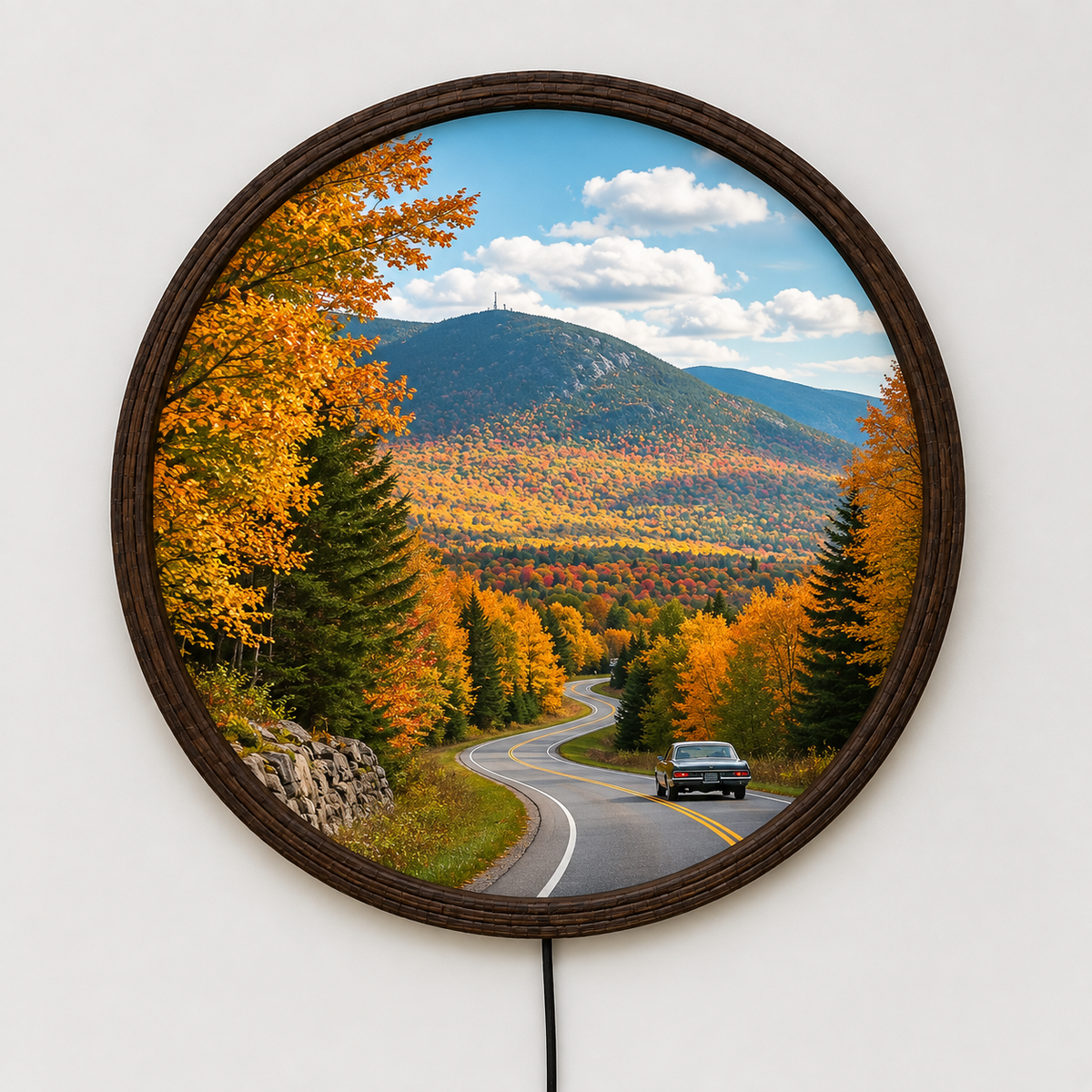 Illuminated Mountain Landscape Wall Art – LED Round Wall Decor