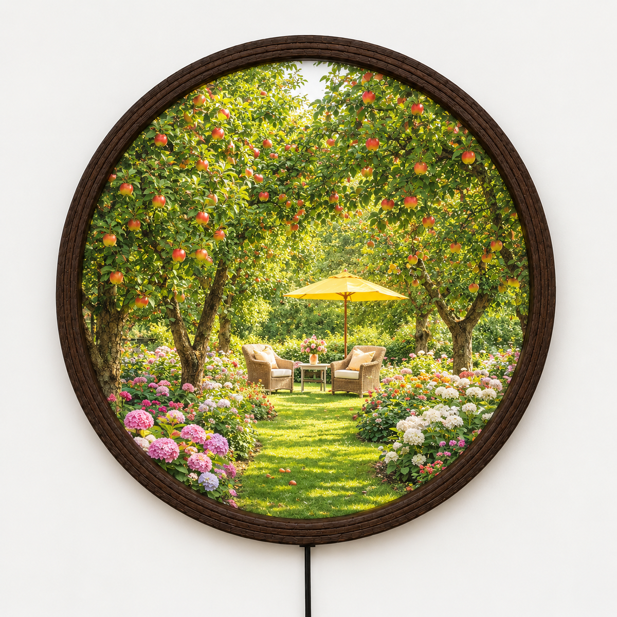 Garden Apple Tree LED Wall Art Lamp – Round Illuminated Wall Decor with Mica Front