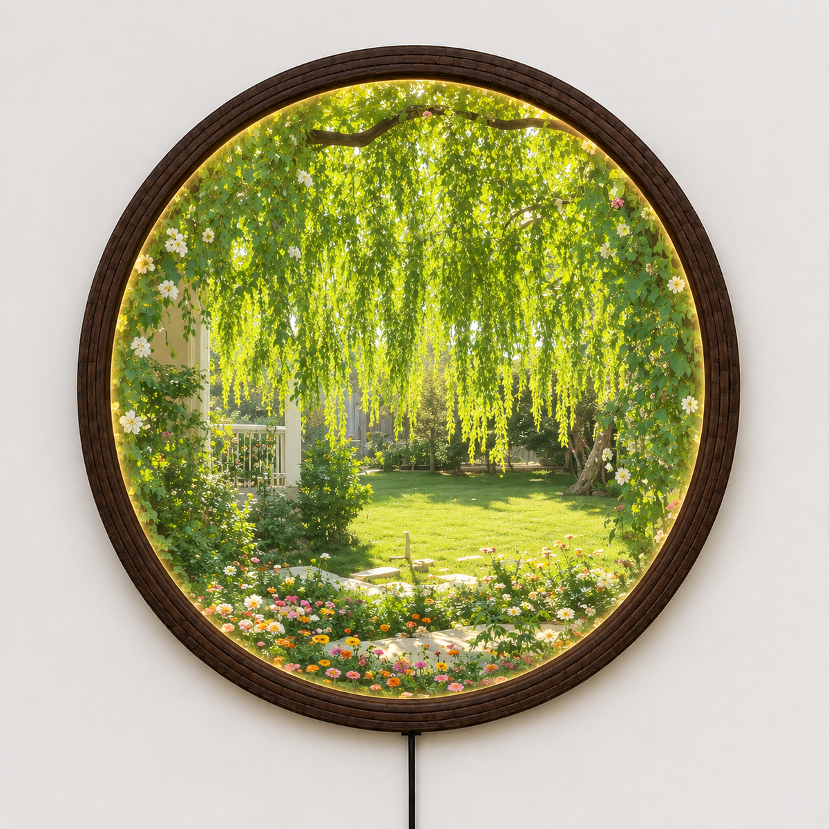 Round Garden View LED Wall Art Lamp – Illuminated Nature Wall Decor