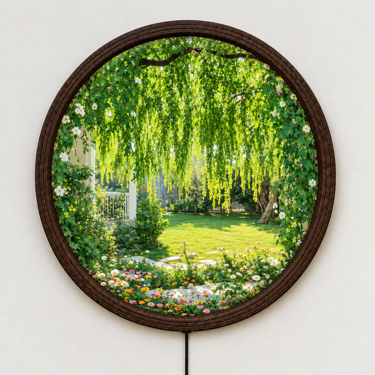 Round Garden View LED Wall Art Lamp – Illuminated Nature Wall Decor