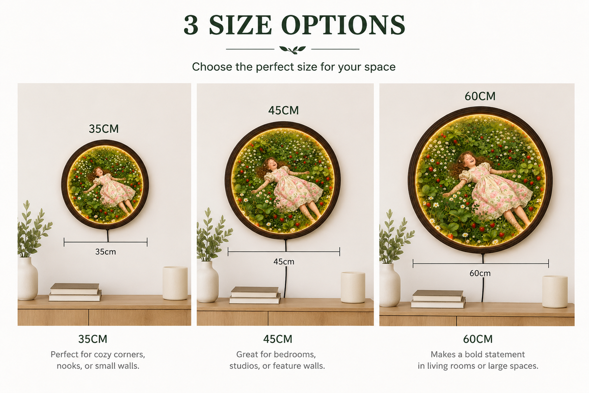 Enchanted Strawberry Garden LED Wall Art – Round Floral Lighted Wall Decor