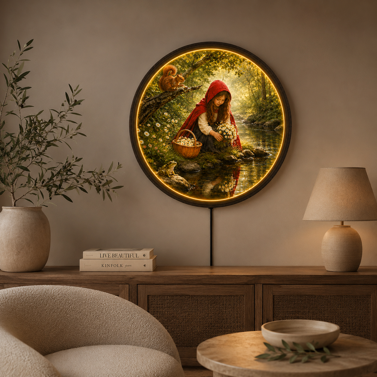 Enchanted Woodland Girl LED Wall Art – Rustic Fairy Tale Home Decor