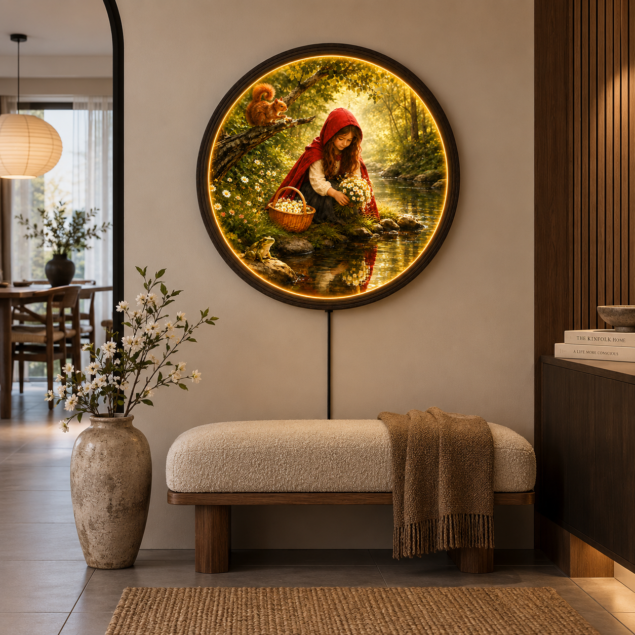 Enchanted Woodland Girl LED Wall Art – Rustic Fairy Tale Home Decor