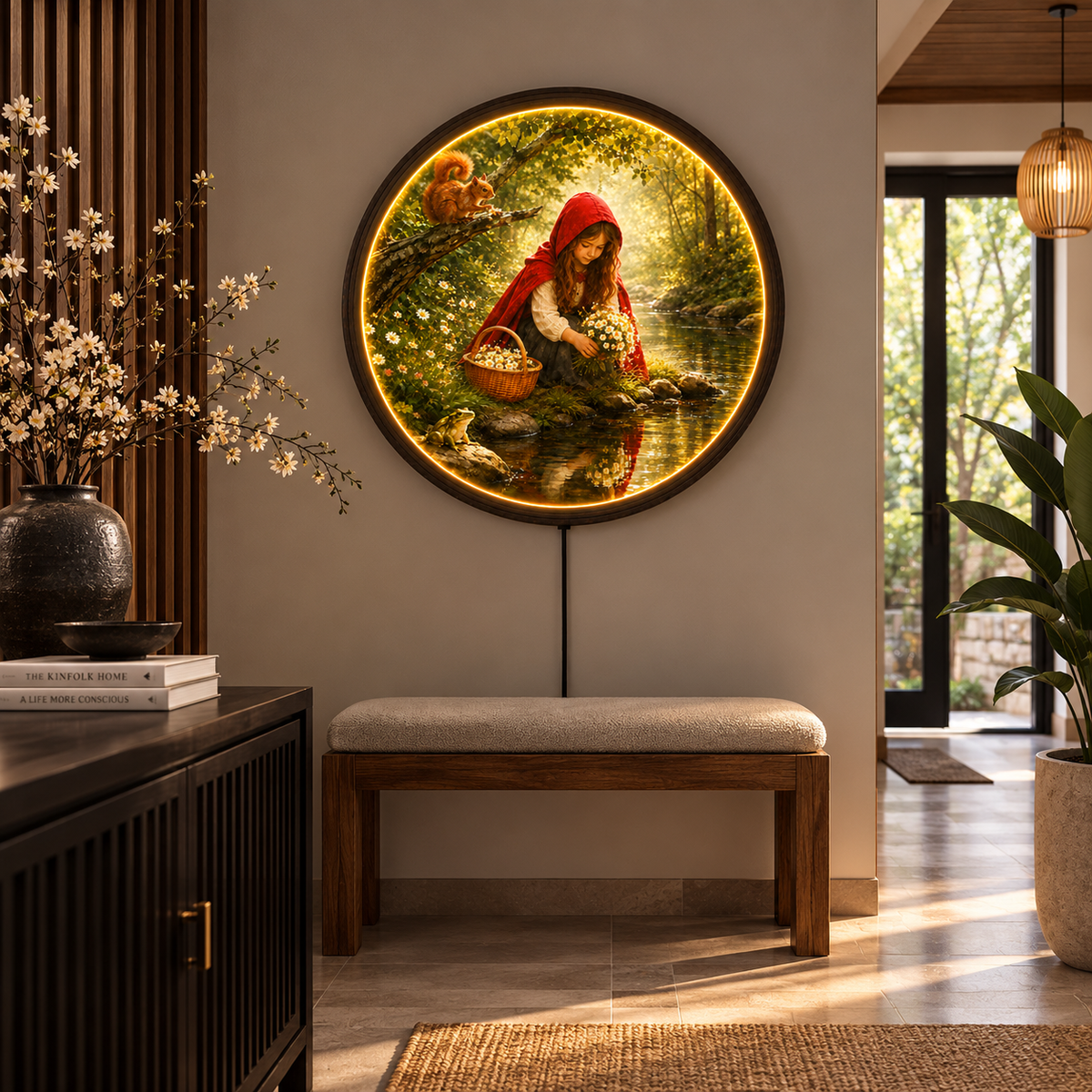 Enchanted Woodland Girl LED Wall Art – Rustic Fairy Tale Home Decor