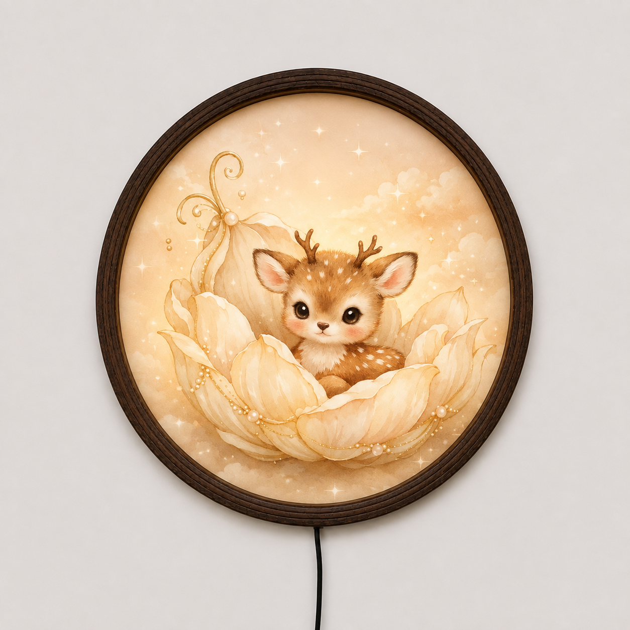 Enchanted Fawn Moonlight LED Wall Art – Round Illuminated Woodland Home Decor