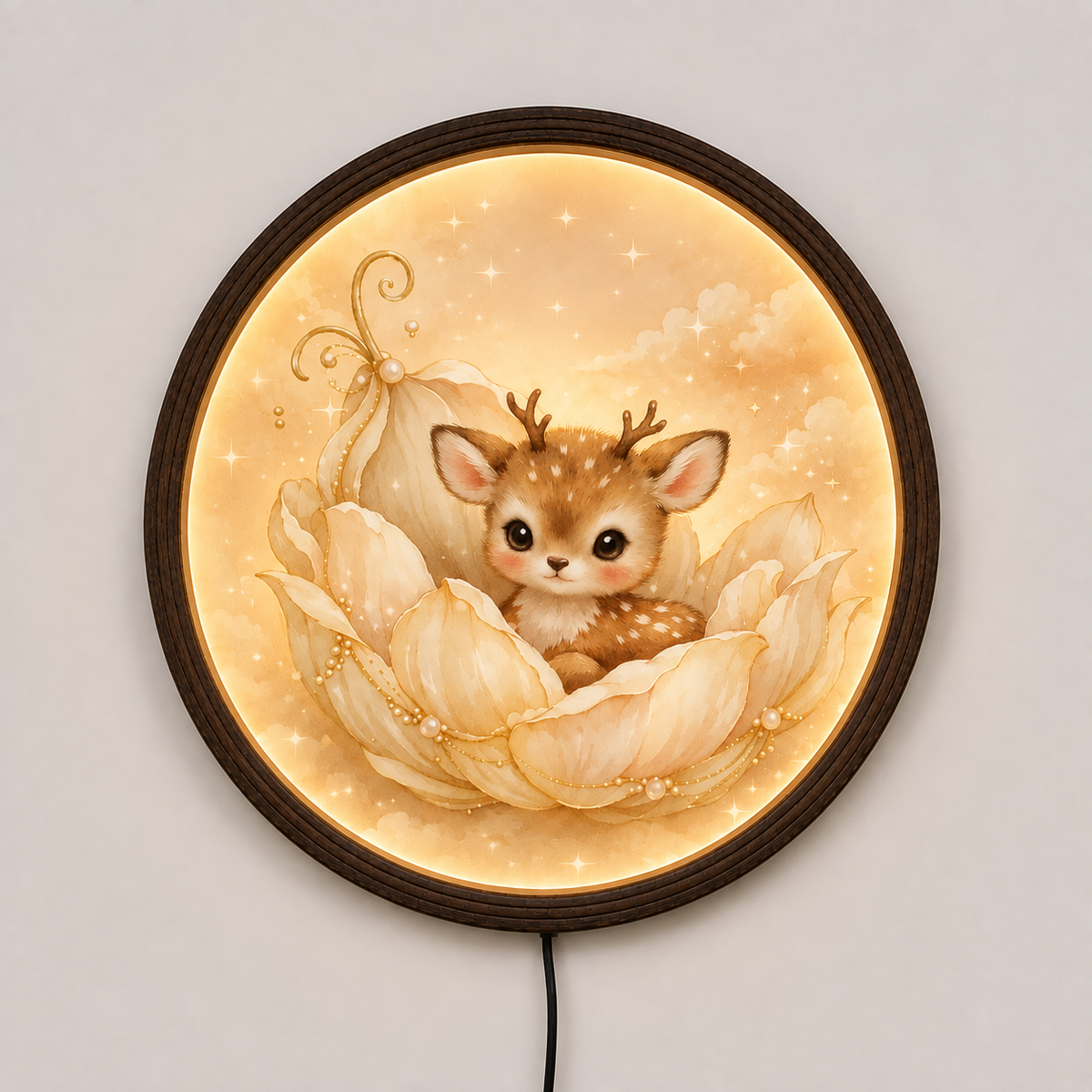 Enchanted Fawn Moonlight LED Wall Art – Round Illuminated Woodland Home Decor
