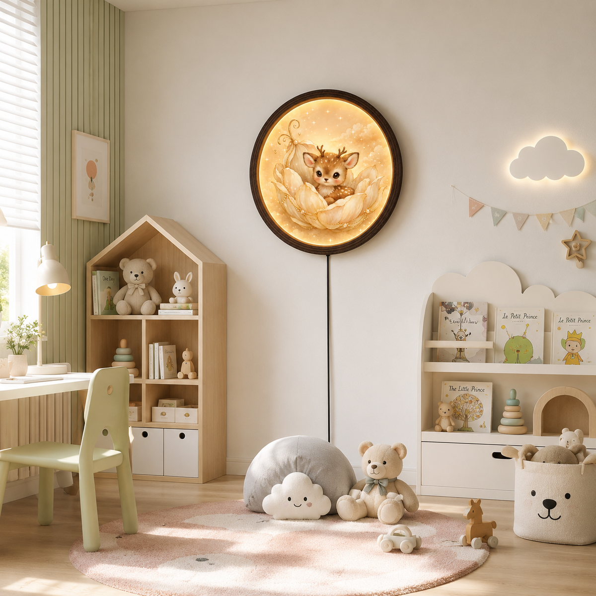 Enchanted Fawn Moonlight LED Wall Art – Round Illuminated Woodland Home Decor