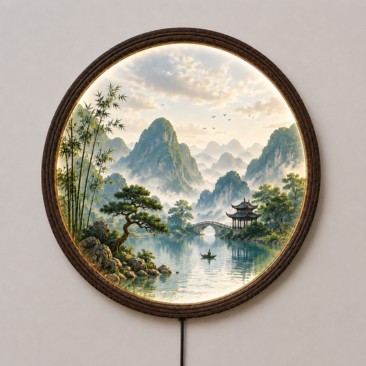Round LED Mountain Landscape Wall Art – Zen Home Decor