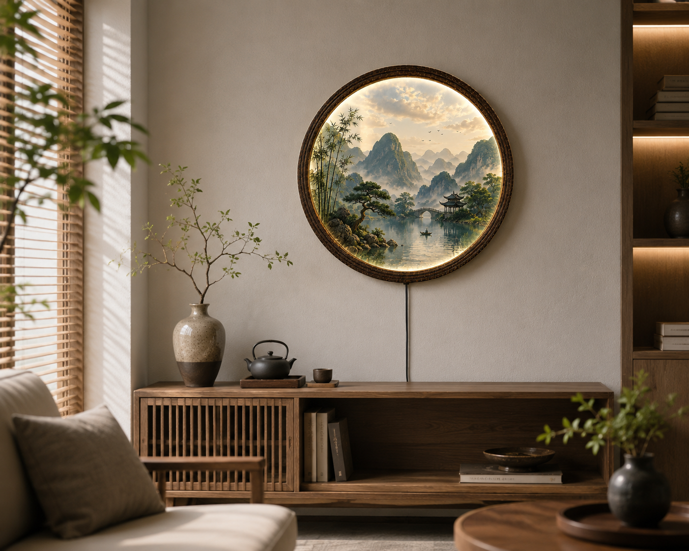 Round LED Mountain Landscape Wall Art – Zen Home Decor