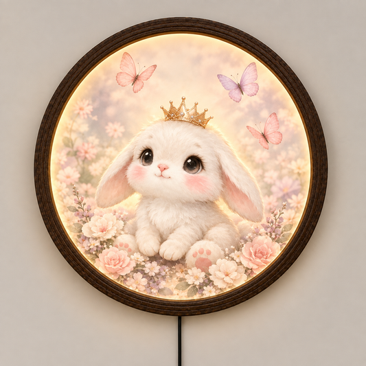 Crowned Bunny Floral LED Wall Light – Cute Rabbit Nursery Wall Decor