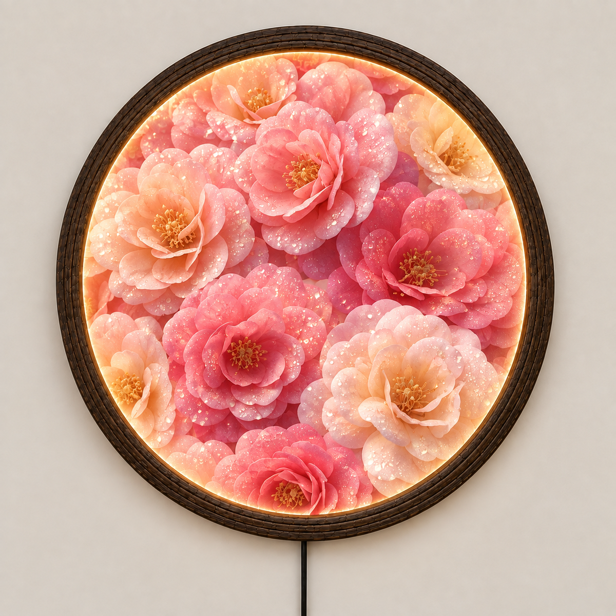 Floral LED Wall Art – Round Illuminated Flower Wall Decor