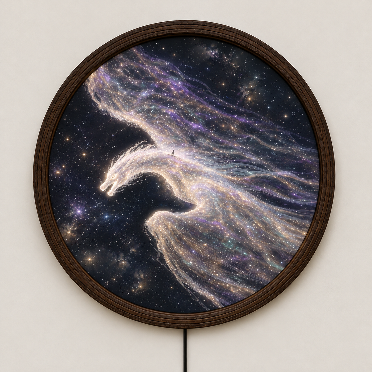 Cosmic Dragon LED Wall Art – Round Illuminated Fantasy Wall Decor