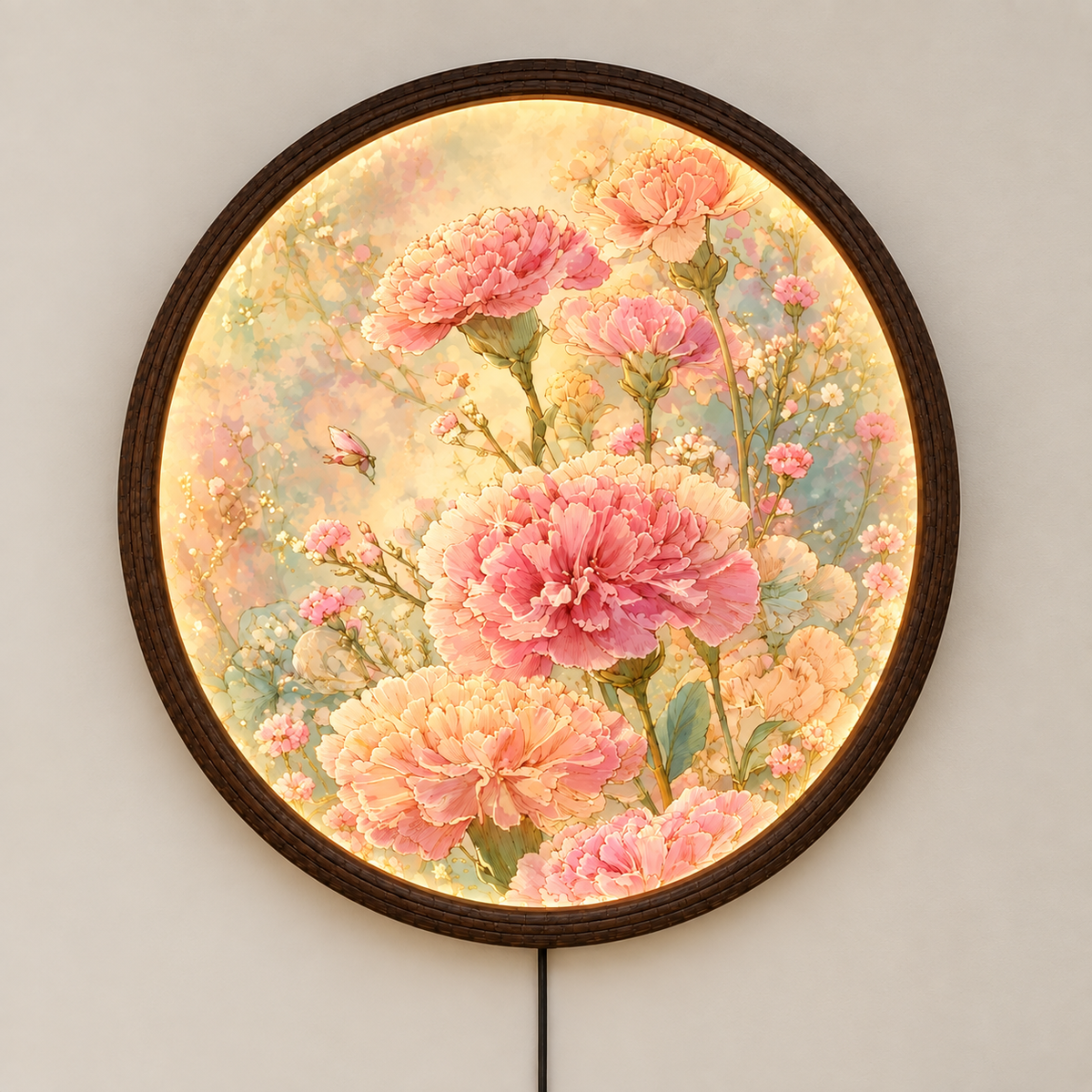 Floral LED Round Wall Art – Illuminated Flower Wall Decor