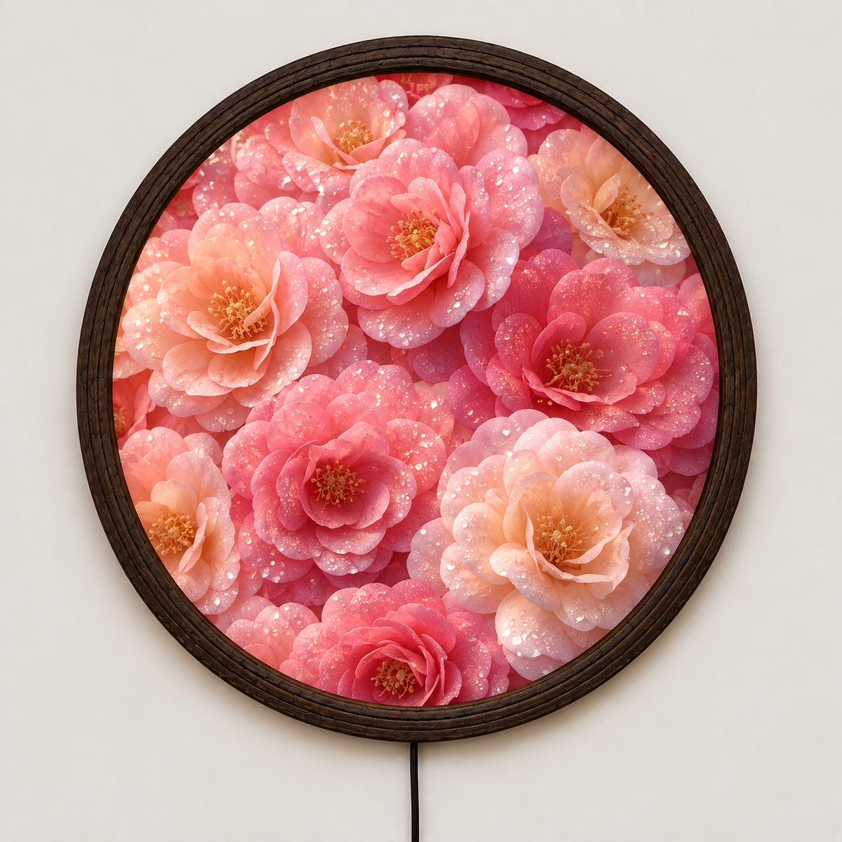 Floral LED Wall Art – Round Illuminated Flower Wall Decor