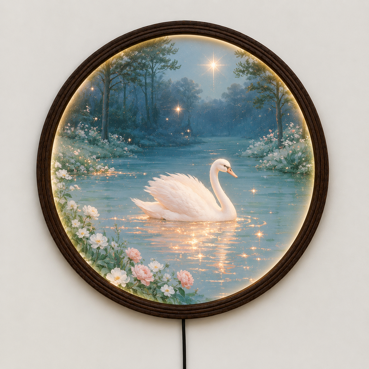 Swan Lake Illuminated Round Wall Art – LED Lighted Wall Decor