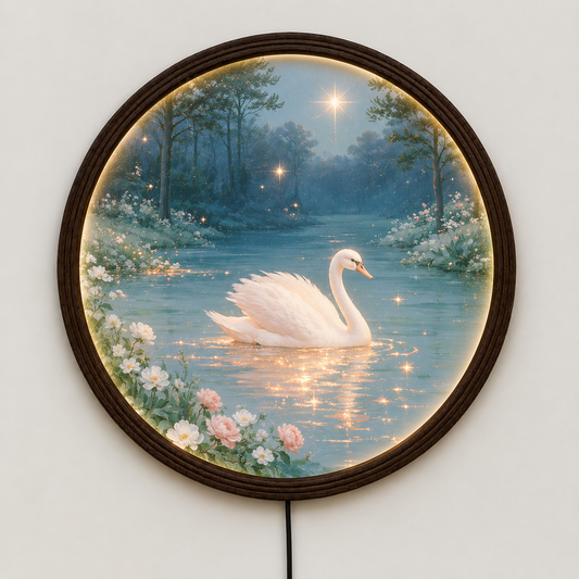 Swan Lake Illuminated Round Wall Art – LED Lighted Wall Decor