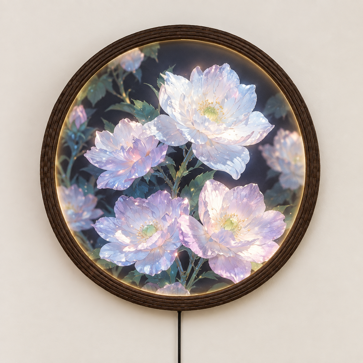 Floral Illuminated Round Wall Art – LED Lighted Flower Wall Decor
