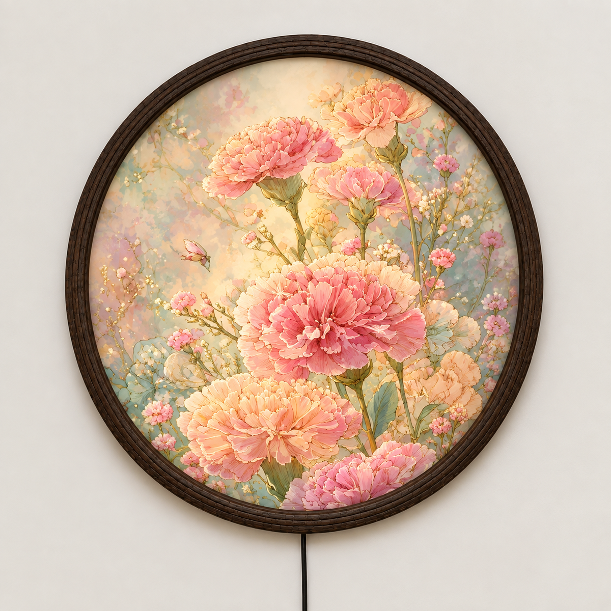 Floral LED Round Wall Art – Illuminated Flower Wall Decor