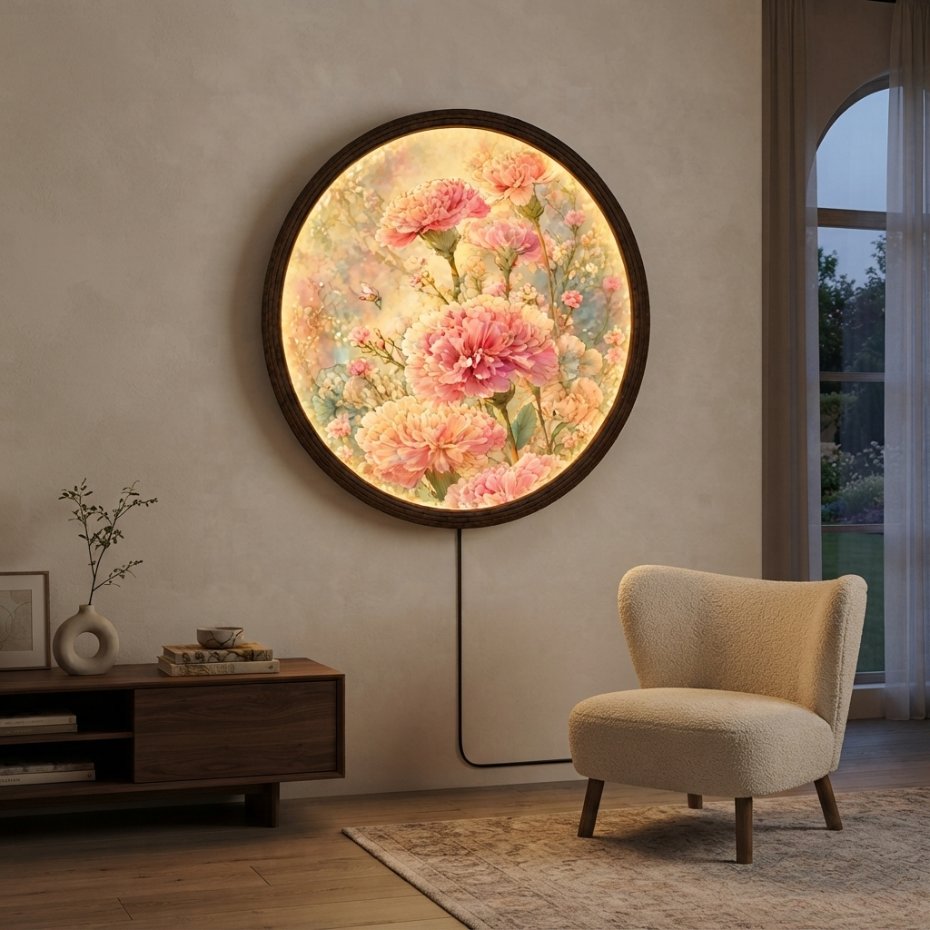 Floral LED Round Wall Art – Illuminated Flower Wall Decor