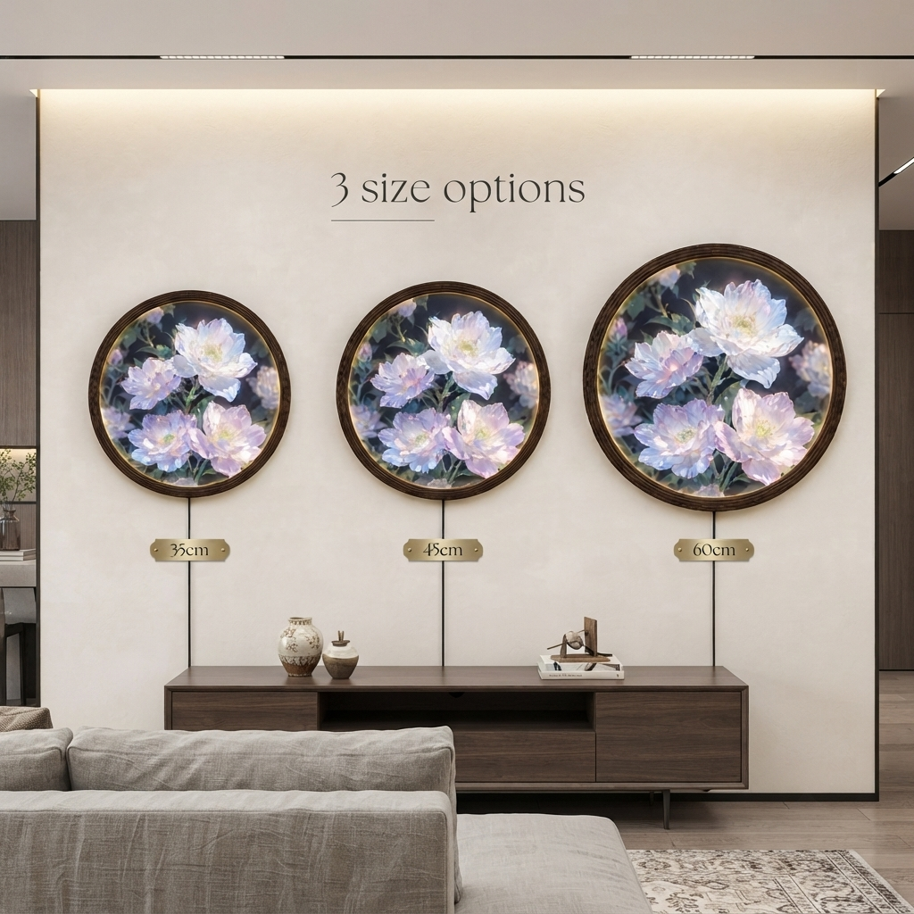 Floral Illuminated Round Wall Art – LED Lighted Flower Wall Decor