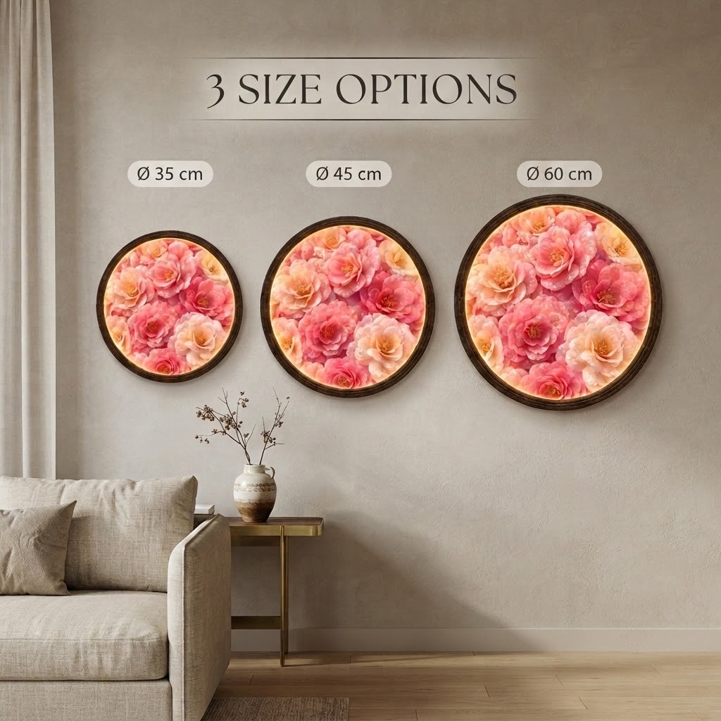 Floral LED Wall Art – Round Illuminated Flower Wall Decor