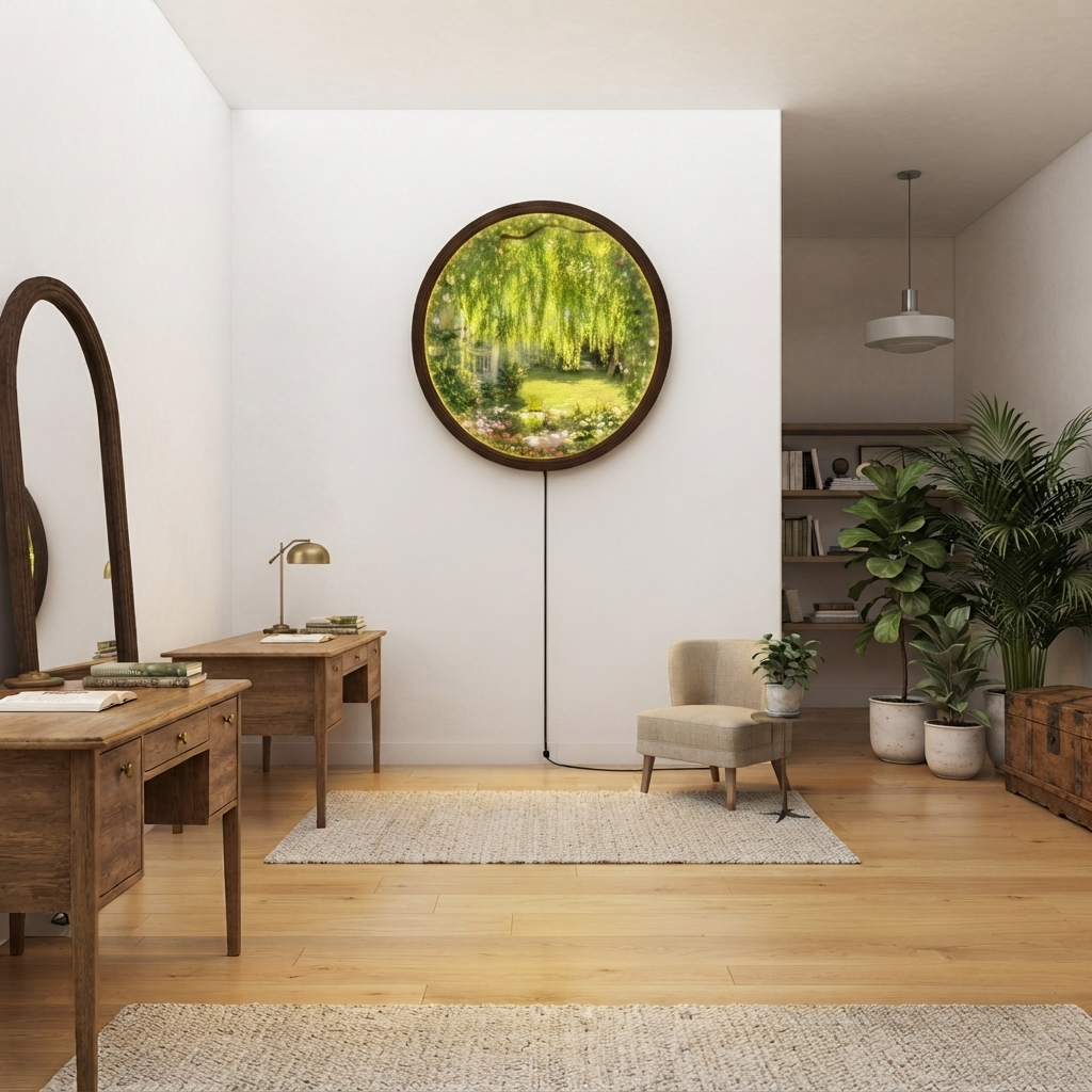 Round Garden View LED Wall Art Lamp – Illuminated Nature Wall Decor